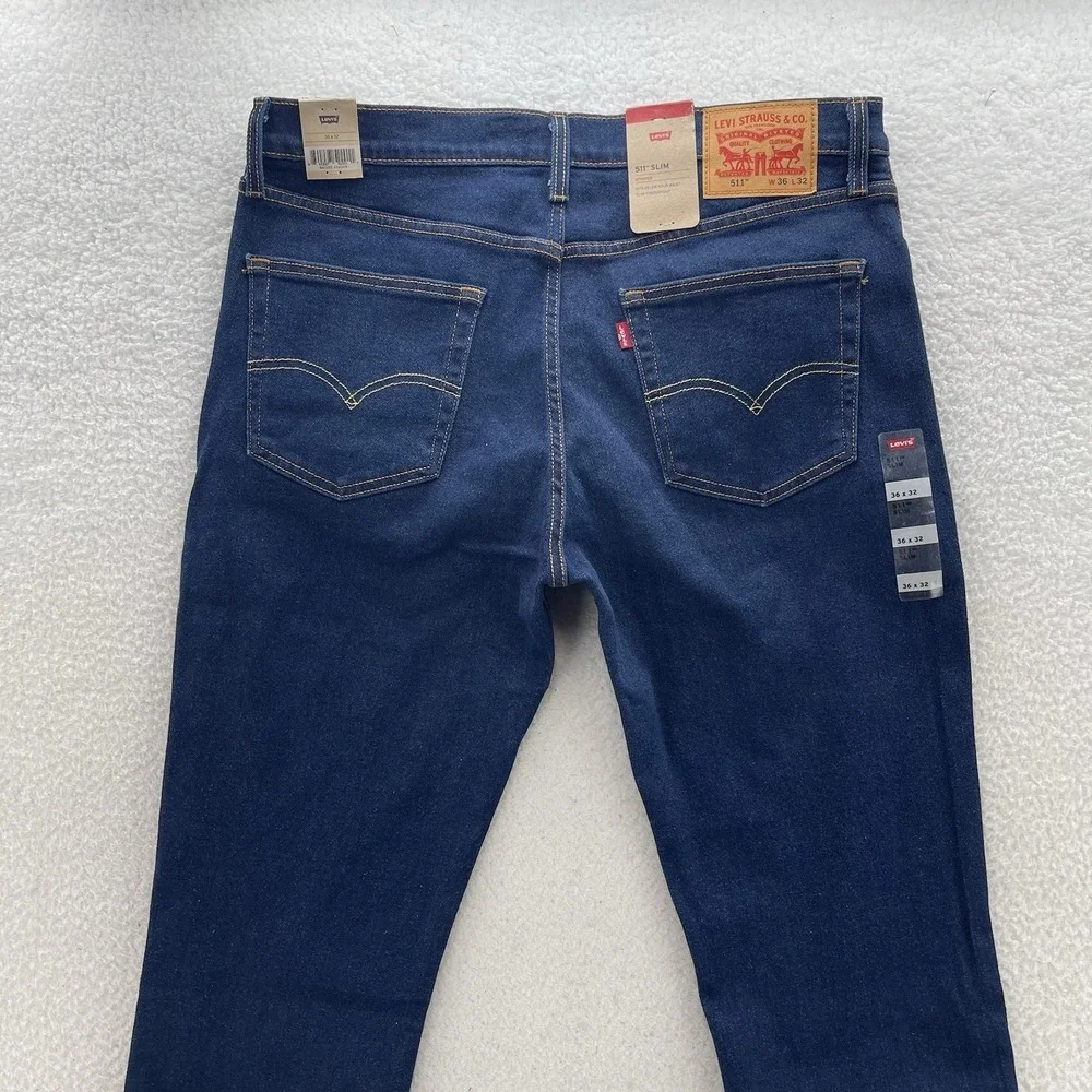 Levis 511 Jeans Men 36x32 Blue Slim Dark Wash Stretch Denim Preppy Grunge NEW
